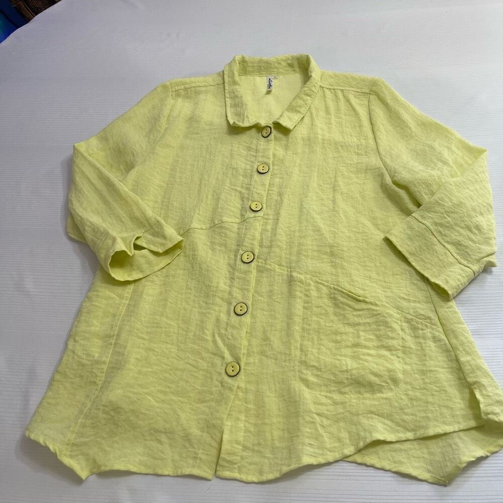 Lulu B Green Lagenlook Art To Wear Top Blouse Size Large
